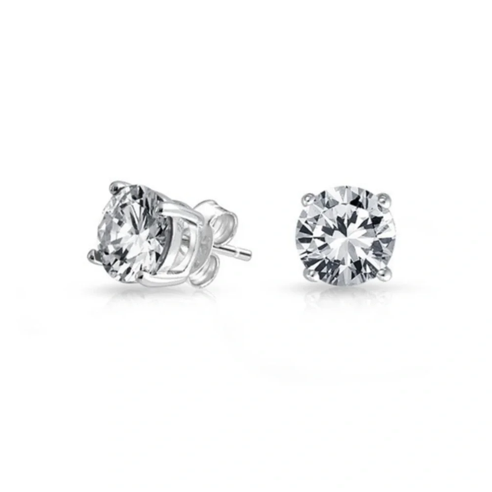 Renaissance Collection 16k White Gold CZ Round .925 Sterling Silver Studs